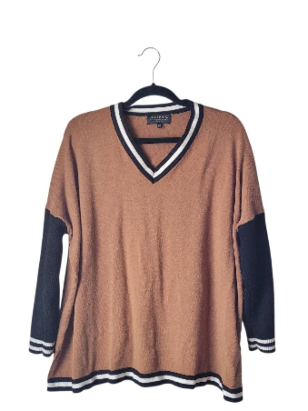 Joseph A. V-Neck Color Block Sweater Blouse